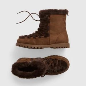 Gap Kids Cozy Tie Furry Brown Boots Girl’s 11, 12, 13